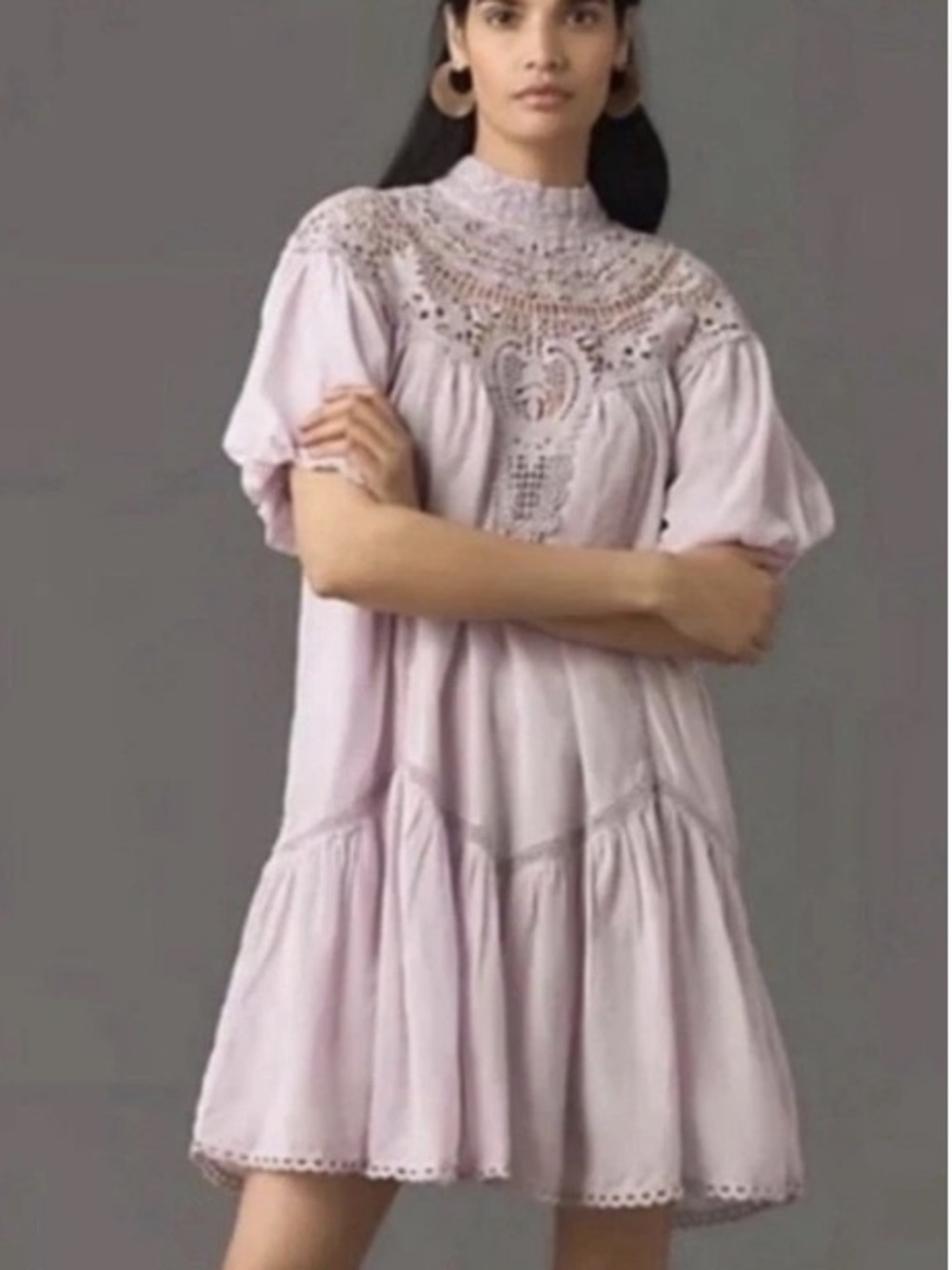 By Anthropologie High-Neck Lace Tunic Mini Dress Lilac Plus Size 1X New